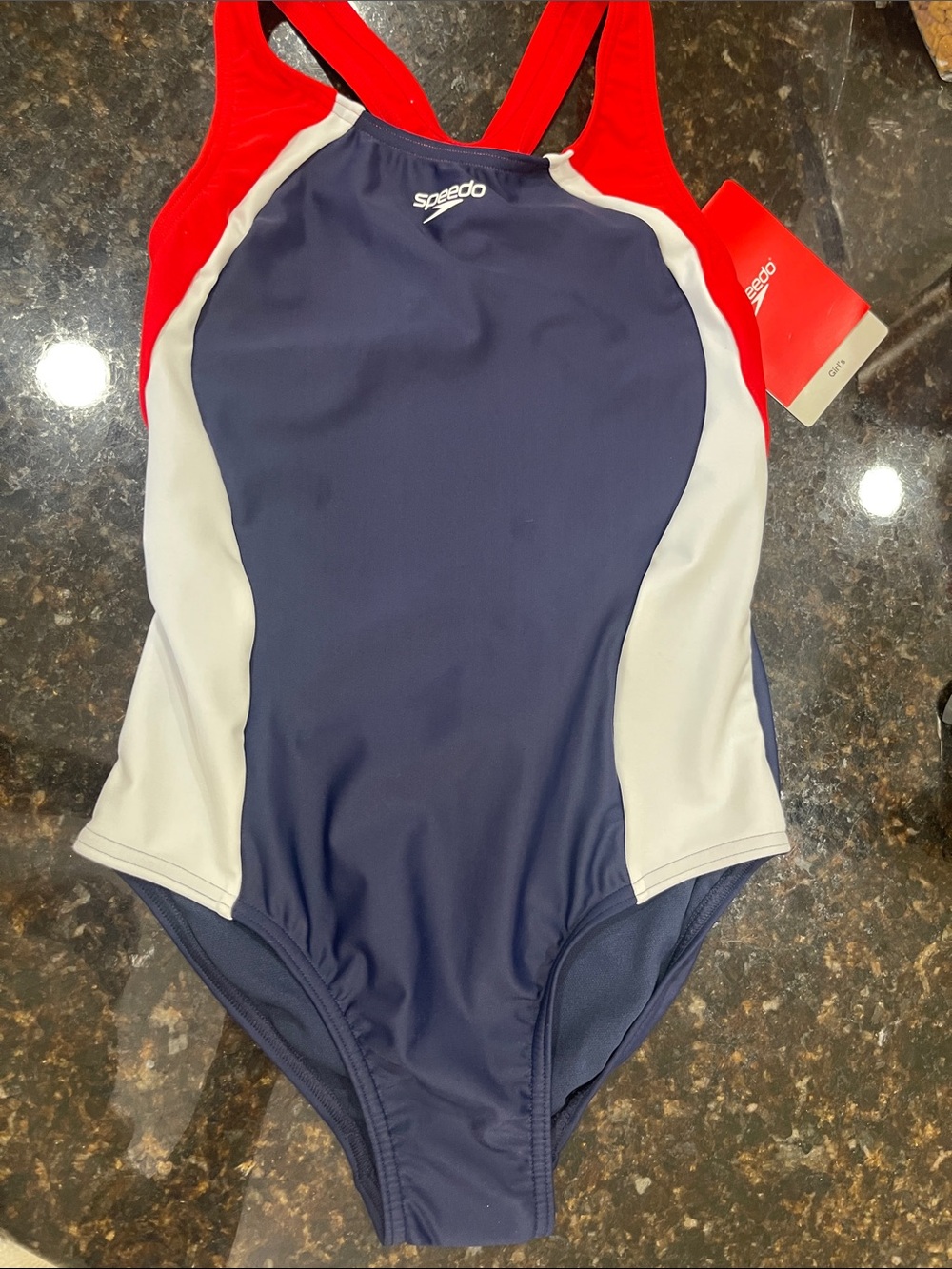 Speedo Navy, White & Red Girls One-Piece Rash Guard